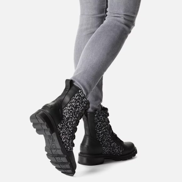 SOREL Lennox Lace Waterproof Shearling BOOTS Size 6.5 Black Leather NEW $200 - Picture 3 of 12